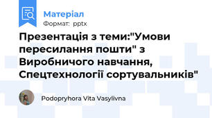 Презентація з теми:"Умови пересилання пошти" з Виробничого навчання, Спецтехнології сортувальників"