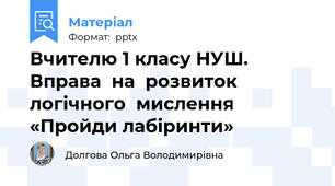 Вчителю 1 класу НУШ. Вправа  на  розвиток  логічного  мислення «Пройди лабіринти»