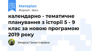 календарно - тематичне планування з історії 5 - 9 клас за новою програмою 2019 року