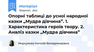Опорні таблиці до усної народної казки „Мудра дівчина”. 1. Характеристика героїв твору. 2. Аналіз казки „Мудра дівчина”