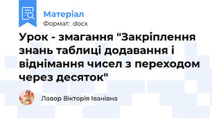 Урок - змагання "Закріплення  знань таблиці додавання і віднімання чисел з переходом через десяток"