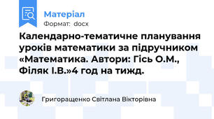Календарно-тематичне планування уроків математики за підручником «Математика. Автори: Гісь О.М., Філяк І.В.»4 год на тижд.