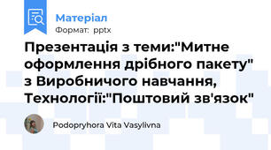 Презентація з теми:"Митне оформлення дрібного пакету" з Виробничого навчання, Технології:"Поштовий зв'язок"