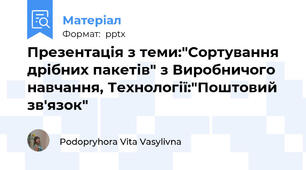 Презентація з теми:"Сортування дрібних пакетів" з Виробничого навчання, Технології:"Поштовий зв'язок"