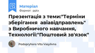 Презентація з теми:"Терміни зберігання  авіавідправлень" з Виробничого навчання, Технології:"Поштовий зв'язок"