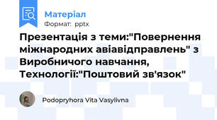 Презентація з теми:"Повернення міжнародних авіавідправлень" з Виробничого навчання, Технології:"Поштовий зв'язок"
