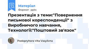Презентація з теми:"Повернення письмової кореспонденції" з Виробничого навчання, Технології:"Поштовий зв'язок"