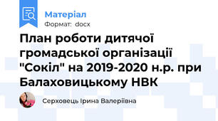 План роботи дитячої громадської організації "Сокіл" на 2019-2020 н.р. при Балаховицькому НВК