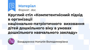 Круглий стіл «Компетентнісний підхід в організації національно-патріотичного  виховання дітей дошкільного віку в умовах  дошкільного навчального закладу»