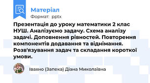 Презентація до уроку математики 2 клас НУШ. Аналізуємо задачу. Схема аналізу задачі. Доповнення рівностей. Повторення компонентів додавання та віднімання. Розв'язування задач та складання короткої умови.