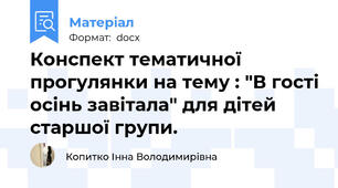 Конспект тематичної  прогулянки на тему : "В гості осінь завітала" для дітей старшої групи.