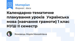 Календарно-тематичне планування уроків  Українська мова (навчання грамоти) 1 клас НУШ ІІ семестр