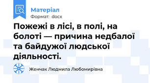 Пожежі в лісі, в полі, на болоті — причина недбалої та байдужої людської діяльності.
