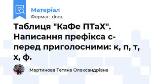 Таблиця "КаФе ПТаХ". Написання префікса с-  перед приголосними: к, п, т, х, ф.