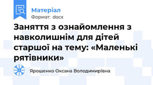 Заняття з ознайомлення з навколишнім для дітей старшої на тему: «Маленькі рятівники»