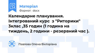 Календарне планування. Інтегрований курс  з "Риторики" 3клас ,35 годин (1 година на тиждень, 2 години - резервний час ).