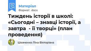 Тиждень історії в школі: «Сьогодні – знавці історії, а завтра  - її творці» (план проведення)