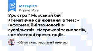 Урок гра " Морський бій" +Тематичне оцінювання  з тем : « Інформаційні технології в суспільстві», «Мережеві технології», комп'ютерні презентації».
