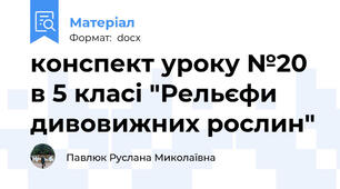 конспект уроку №20 в 5 класі "Рельєфи дивовижних рослин"