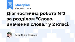 Діагностична робота №2 за розділом "Слово. Значення слова." у 2 класі.