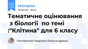Тематичне оцінювання  з біології  по темі :"Клітина" для 6 класу
