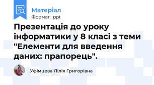 Презентація до уроку інформатики у 8 класі з теми "Елементи для введення даних: прапорець".
