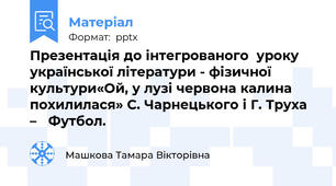 Презентація до інтегрованого  уроку української літератури - фізичної культури«Ой, у лузі червона калина похилилася» С. Чарнецького і Г. Труха –   Футбол.