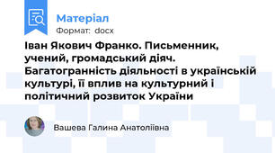 Іван Якович Франко. Письменник, учений, громадський діяч. Багатогранність діяльності в українській культурі, її вплив на культурний і політичний розвиток України