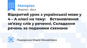 Відкритий урок з української мови у 4 – А класі на тему:    Встановлення зв'язку слів у реченні. Складання  речень за поданими схемами