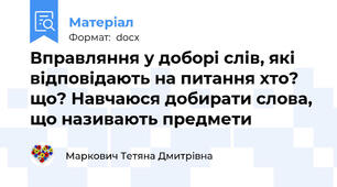 Вправляння у доборі слів, які відповідають на питання хто? що? Навчаюся добирати слова, що називають предмети