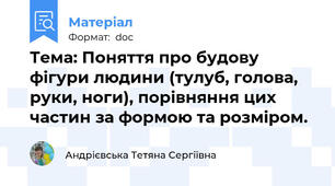 Тема: Поняття про будову фігури людини (тулуб, голова, руки, ноги), порівняння цих частин за формою та розміром.
