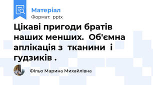 Цікаві пригоди братів  наших менших.  Об'ємна  аплікація з  тканини  і  гудзиків .