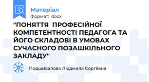 "ПОНЯТТЯ  ПРОФЕСІЙНОЇ КОМПЕТЕНТНОСТІ ПЕДАГОГА ТА ЙОГО СКЛАДОВІ В УМОВАХ СУЧАСНОГО ПОЗАШКІЛЬНОГО ЗАКЛАДУ"