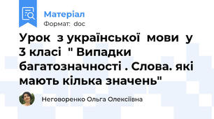 Урок  з української  мови  у 3 класі  " Випадки багатозначності . Слова. які мають кілька значень"