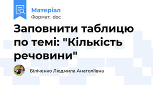 Заповнити таблицю по темі: "Кількість речовини"