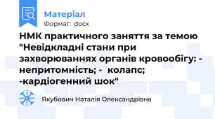 НМК практичного заняття за темою "Невідкладні стани при захворюваннях органів кровообігу: -	непритомність; -	колапс; -кардіогенний шок"