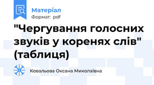 "Чергування голосних звуків у коренях слів" (таблиця)