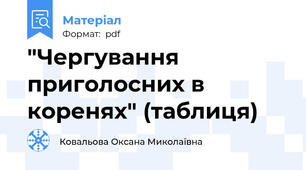 "Чергування приголосних в коренях" (таблиця)
