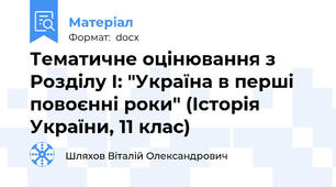 Тематичне оцінювання з Розділу І: "Україна в перші повоєнні роки" (Історія України, 11 клас)
