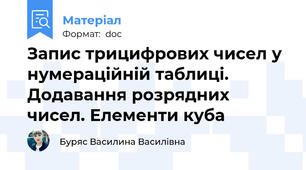 Запис трицифрових чисел у нумераційній таблиці. Додавання розрядних чисел. Елементи куба