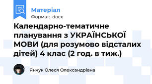 Календарно-тематичне планування з УКРАЇНСЬКОЇ МОВИ (для розумово відсталих дітей) 4 клас (2 год. в тиж.)