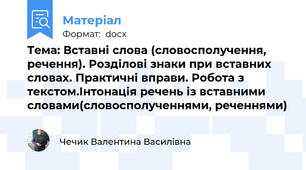 Тема: Вставні слова (словосполучення, речення). Розділові знаки при вставних словах. Практичні вправи. Робота з текстом.Інтонація речень із вставними словами(словосполученнями, реченнями)