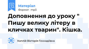 Доповнення до уроку " Пишу велику літеру в кличках тварин". Кішка.