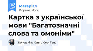 Картка з української мови "Багатозначні слова та омоніми"