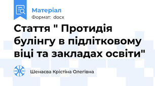 Стаття " Протидія булінгу в підлітковому віці та закладах освіти"