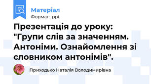 Презентація до уроку: "Групи слів за значенням. Антоніми. Ознайомлення зі словником антонімів".