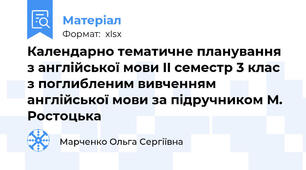 Календарно тематичне планування з англійської мови II семестр 3 клас з поглибленим вивченням англійської мови за підручником М. Ростоцька