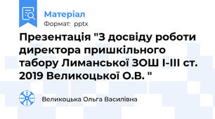Презентація "З досвіду роботи директора пришкільного табору Лиманської ЗОШ І-ІІІ ст. 2019 Великоцької О.В. "