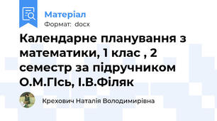 Календарне планування з математики, 1 клас , 2 семестр за підручником О.М.ГІсь, І.В.Філяк