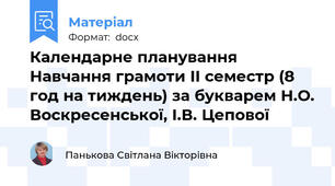 Календарне планування  Навчання грамоти ІІ семестр (8 год на тиждень) за букварем Н.О. Воскресенської, І.В. Цепової